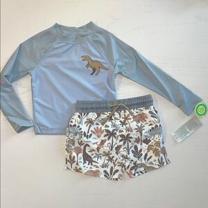 Panama Jack Toddler Boy Swim Neutral Brown Dinosaur Rashguard Set 2T 3T 4T 5T